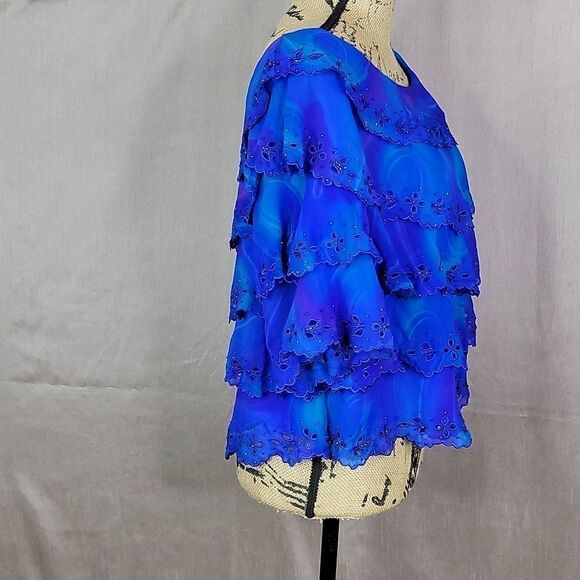 SIMPLY SILK Ruffled, Layered, Beaded Silk‎ Blouse M - Picture 5 of 8